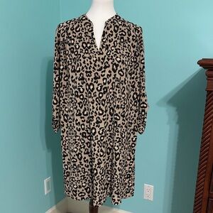 Entro Leopard Print V-Neck Dress Sz L NWOT